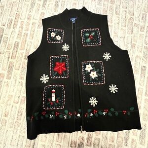 Charter Club Christmas Vest 100% Lambswool Holiday Ugly Xmas Snowflake Womens‎ L